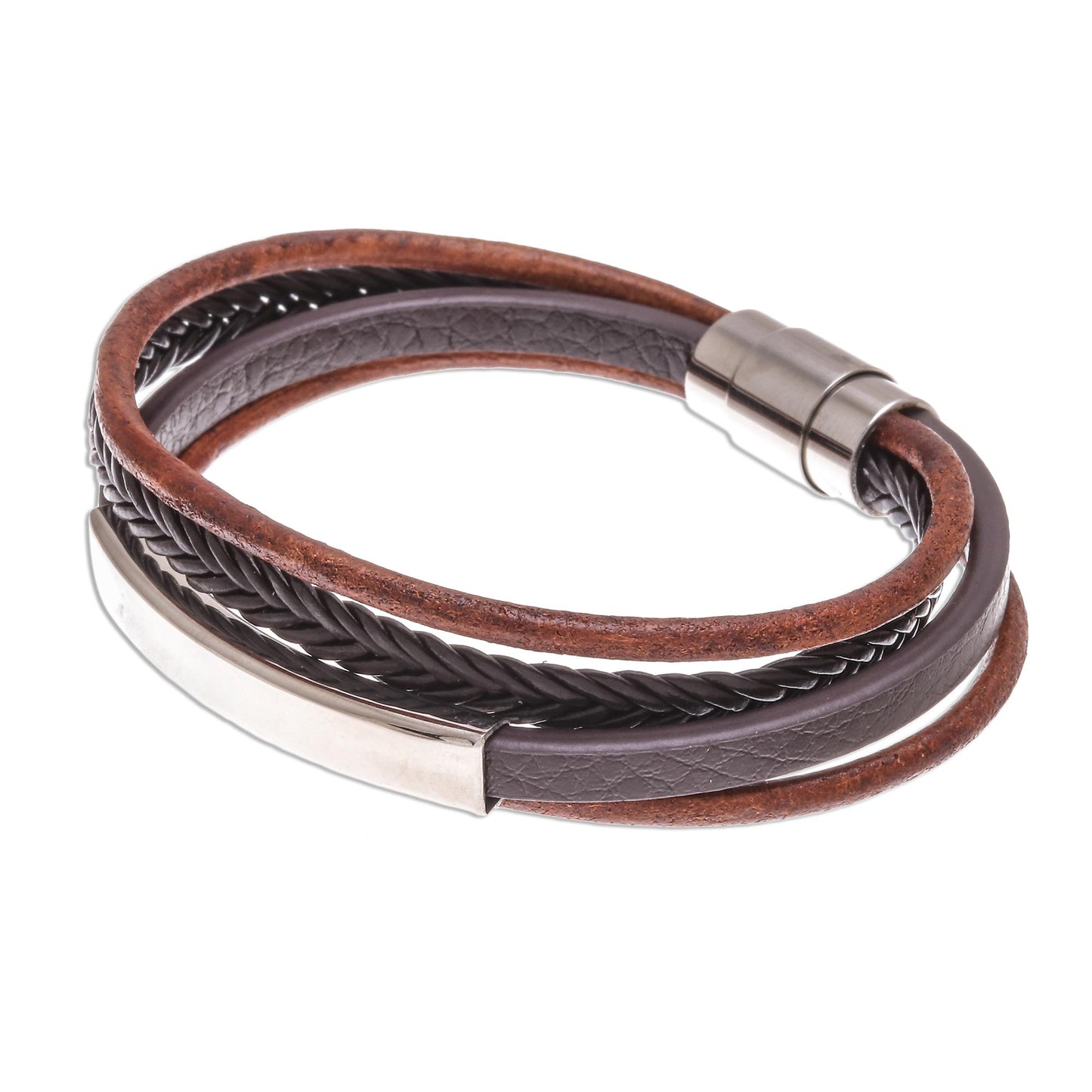 Mighty Strength in Brown Leather Strand Bracelet in Brown from Thailand