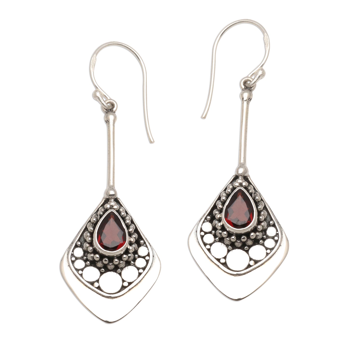 Elegant Arrangement Garnet and Sterling Silver Dangle Earrings