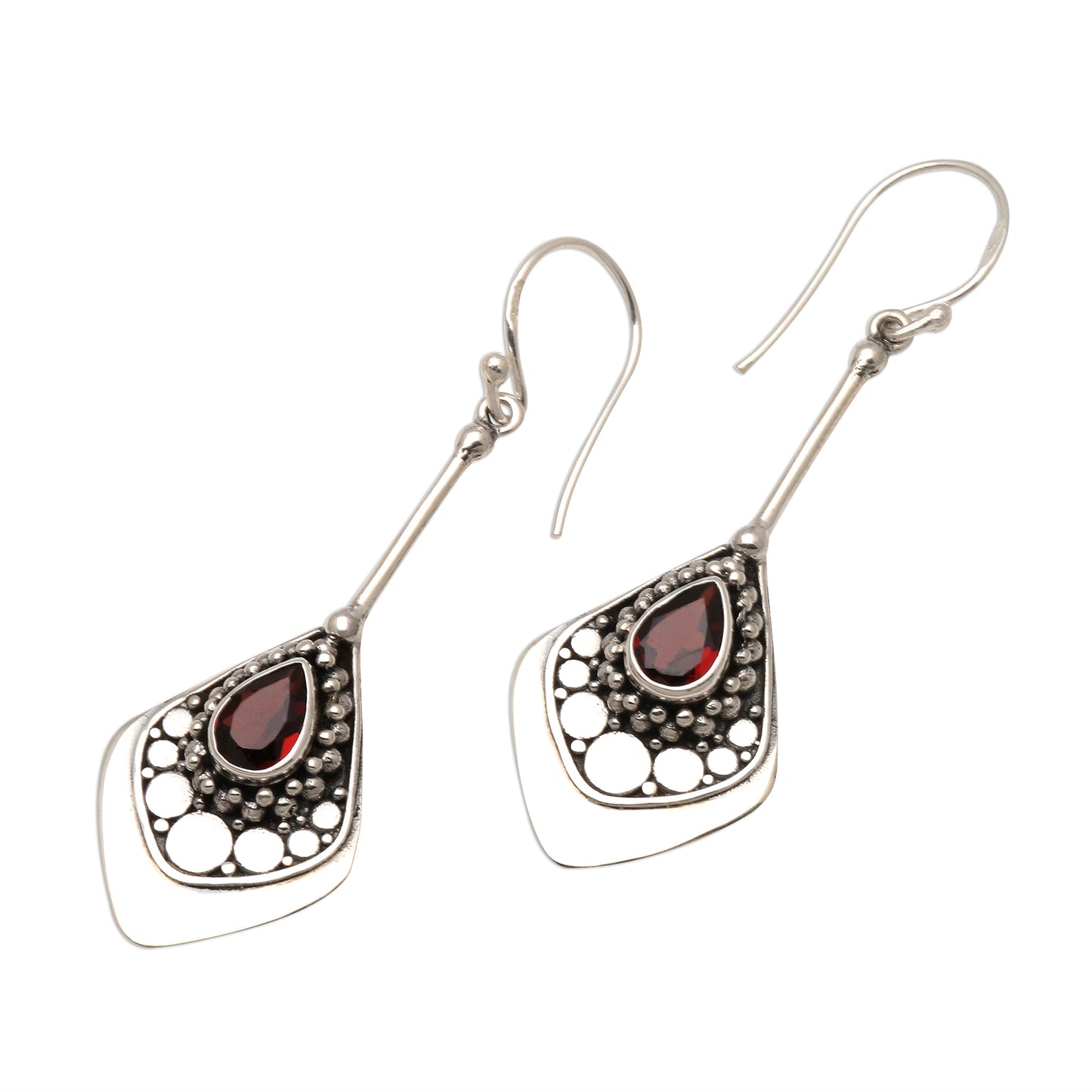 Elegant Arrangement Garnet and Sterling Silver Dangle Earrings