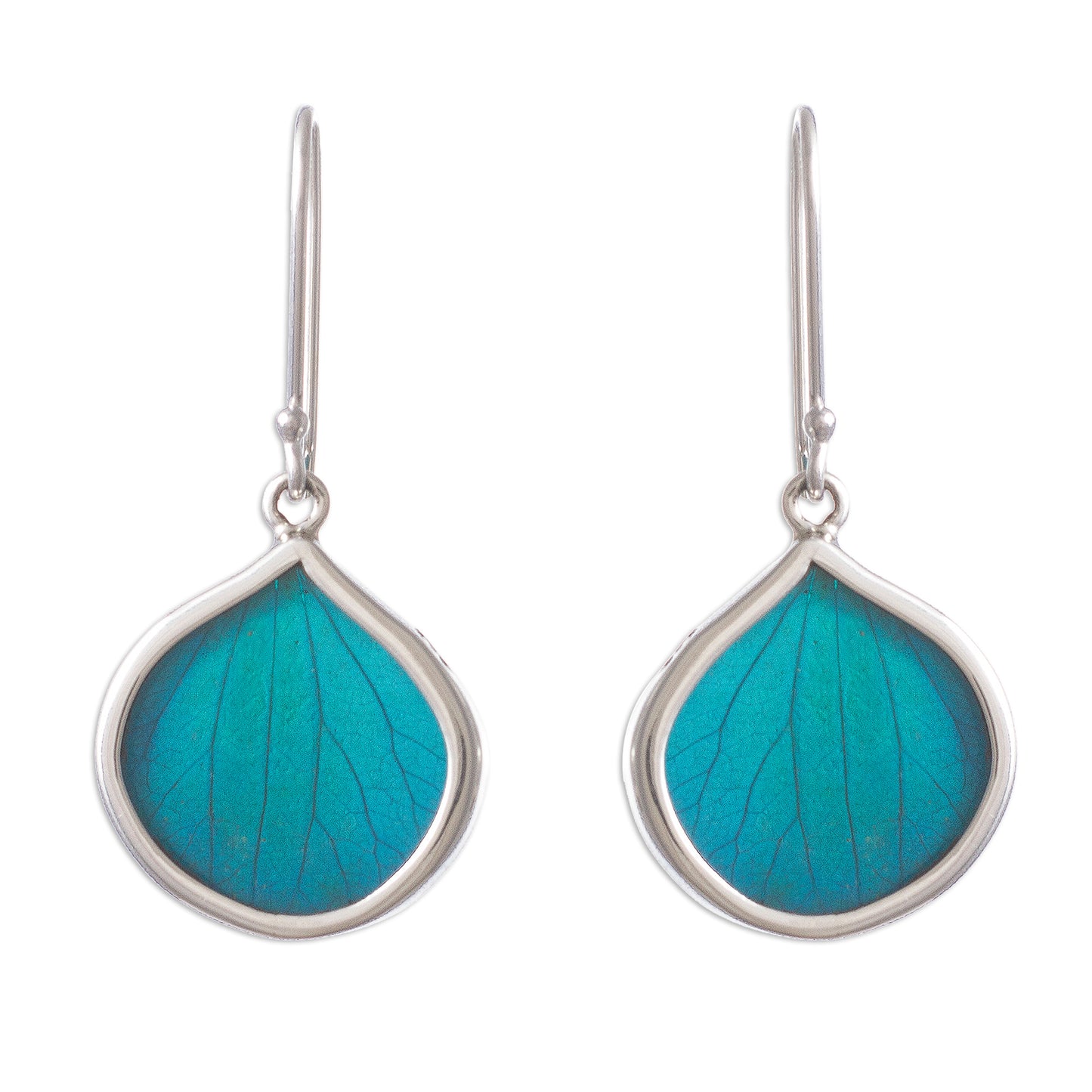 Leaf Drops in Aqua Drop-Shaped Natural Leaf Dangle Earrings in Aqua from Peru