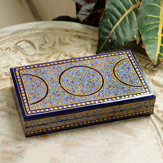Kashmir Dynasty Artisan Crafted Blue and Gold Papier Mache Box