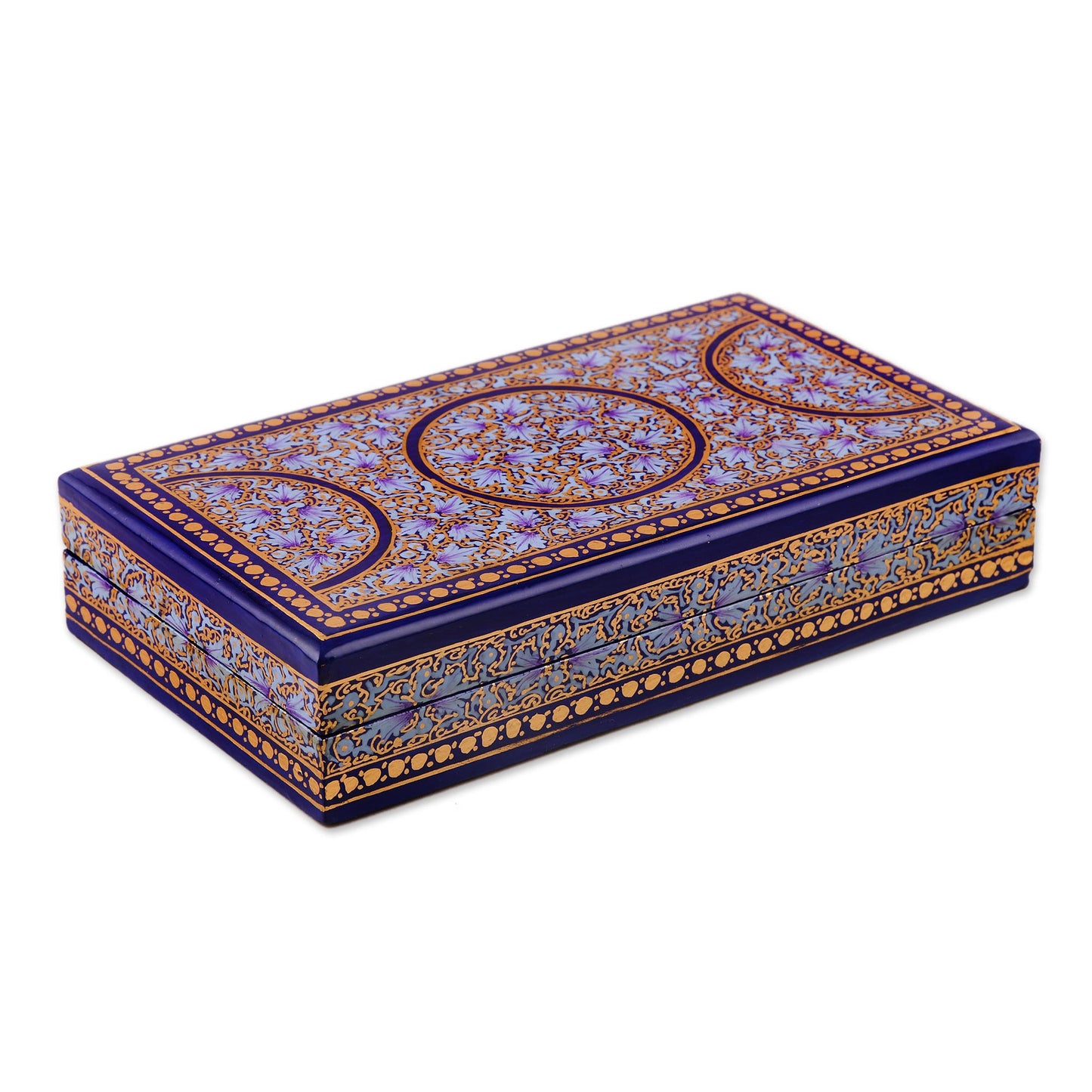 Kashmir Dynasty Artisan Crafted Blue and Gold Papier Mache Box