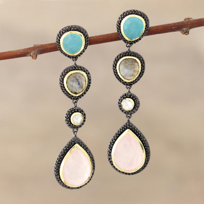 Artist's Palette Artisan Crafted 925 Silver Gemstone Earrings with 18k Gold