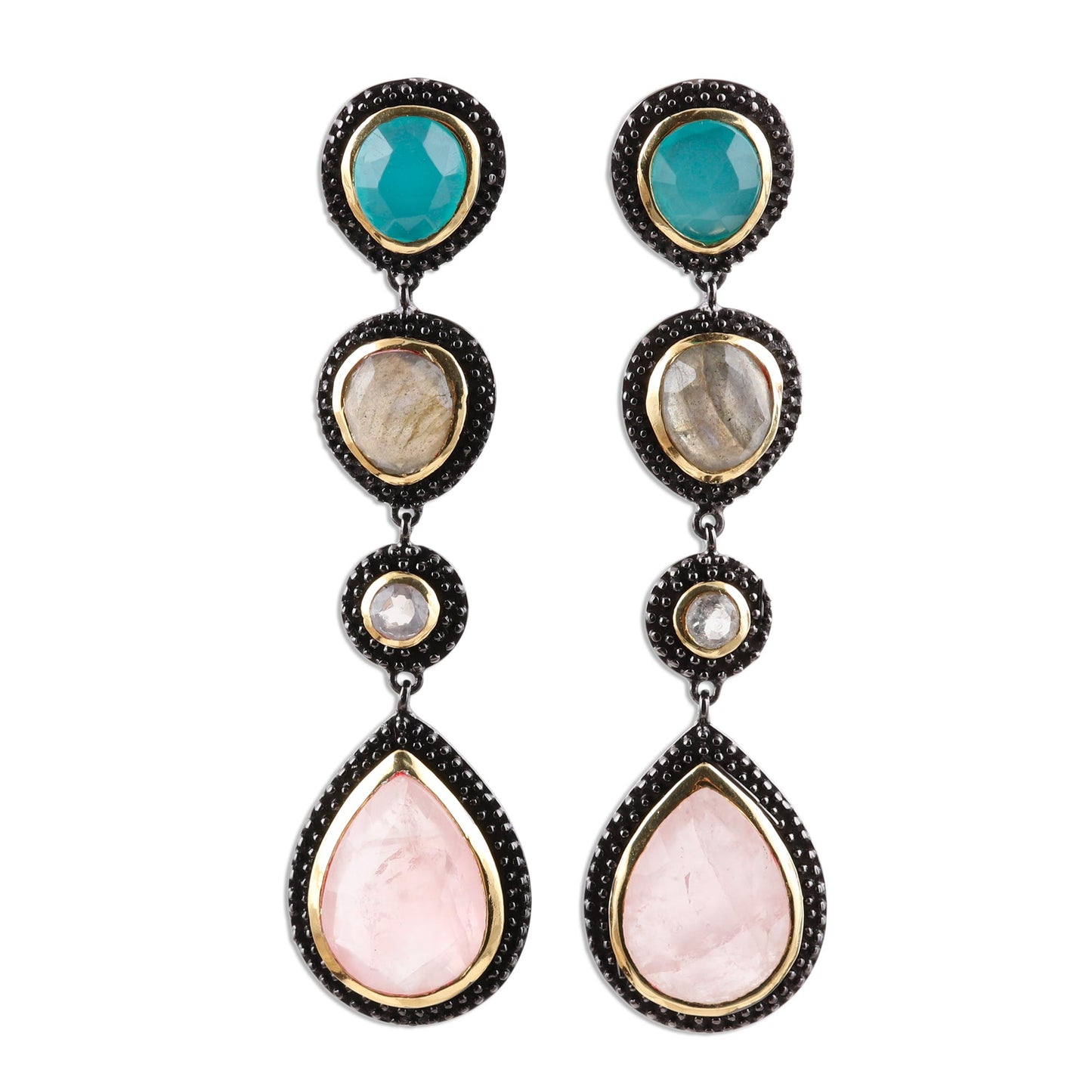 Artist's Palette Artisan Crafted 925 Silver Gemstone Earrings with 18k Gold