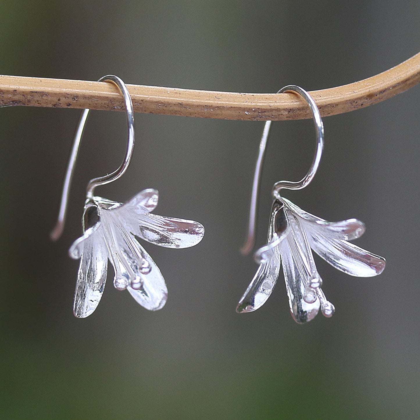 Early Bloom Polished Sterling Silver Flower Drop Earrings