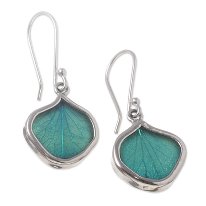 Turquoise Leaf Drops Andean Handmade Sterling Silver Turquoise Leaf Earrings