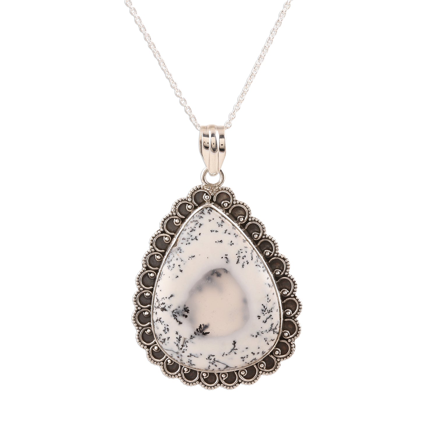 Gathering Storm Dendritic Opal and Sterling Silver Pendant Necklace