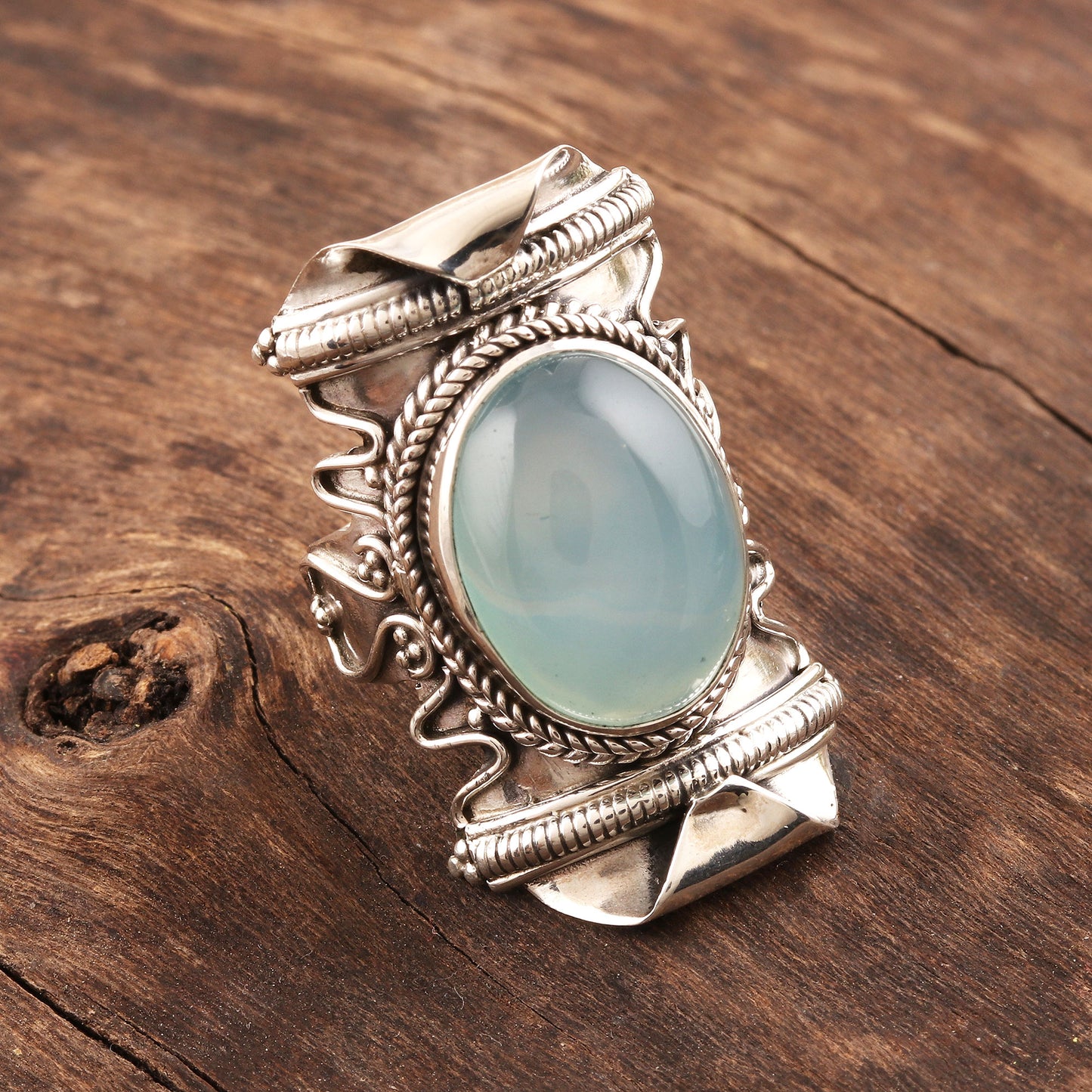 Rajasthan Realm Aqua Chalcedony and Sterling Silver Cocktail Ring