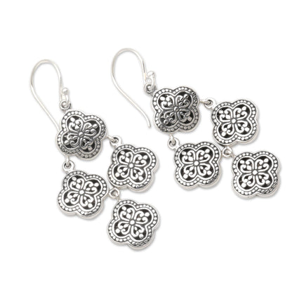 Four-Petaled Flowers Sterling Silver Chandelier Earrings from Bali