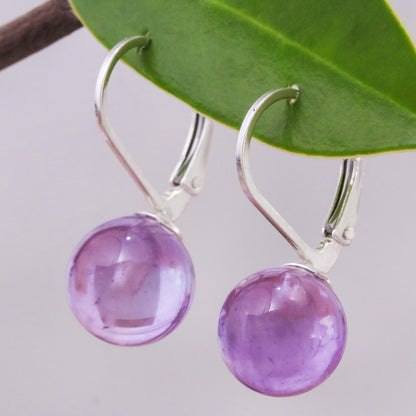 Pure Violet Purple Amethyst and Sterling Silver Earrings from Thailand