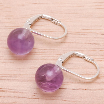 Pure Violet Purple Amethyst and Sterling Silver Earrings from Thailand