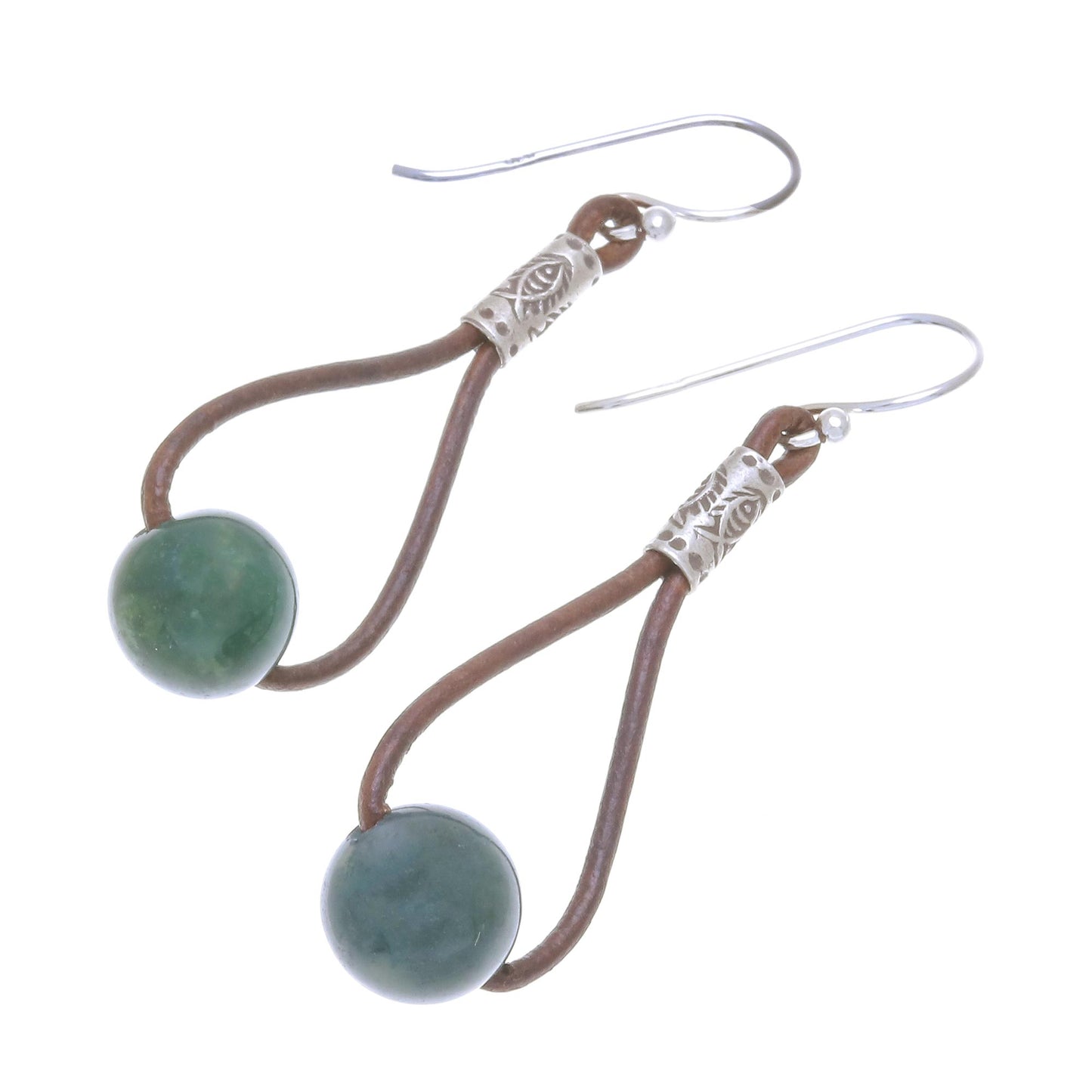 Karen Culture Hill Tribe Green Agate and Leather Dangle Earrings