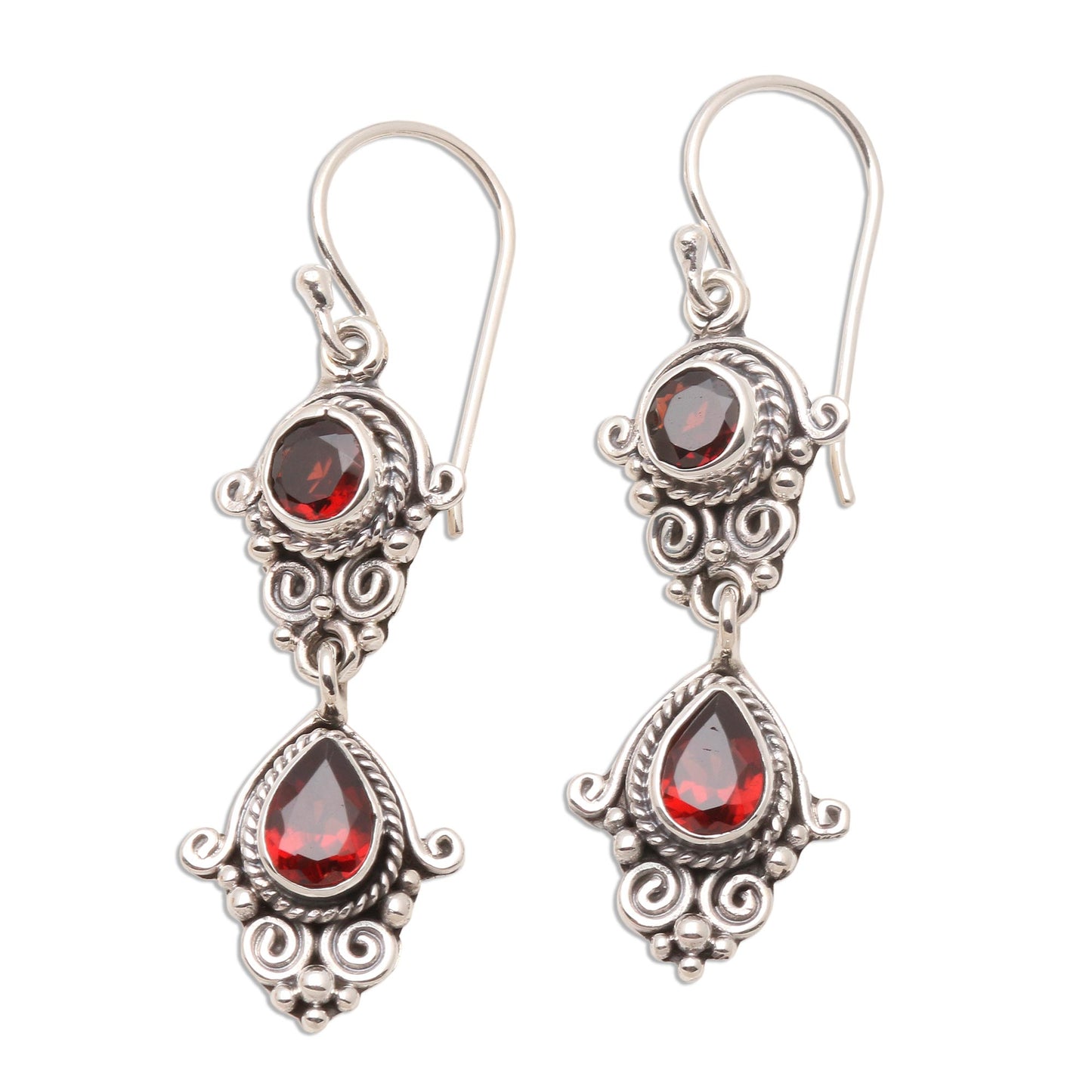 Traditional Ways Hand Crafted Garnet Dangle Earrings