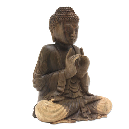 Perfect Enlightenment Hand Carved Buddha Hibiscus Wood Sculpture