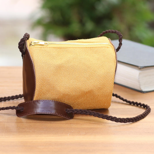 Java Barrel Small Javanese Cotton and Leather Sling Bag