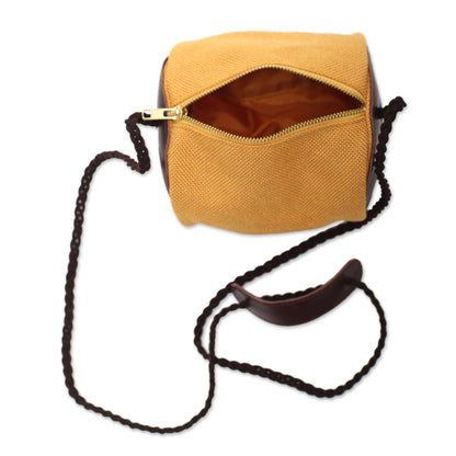Java Barrel Small Javanese Cotton and Leather Sling Bag