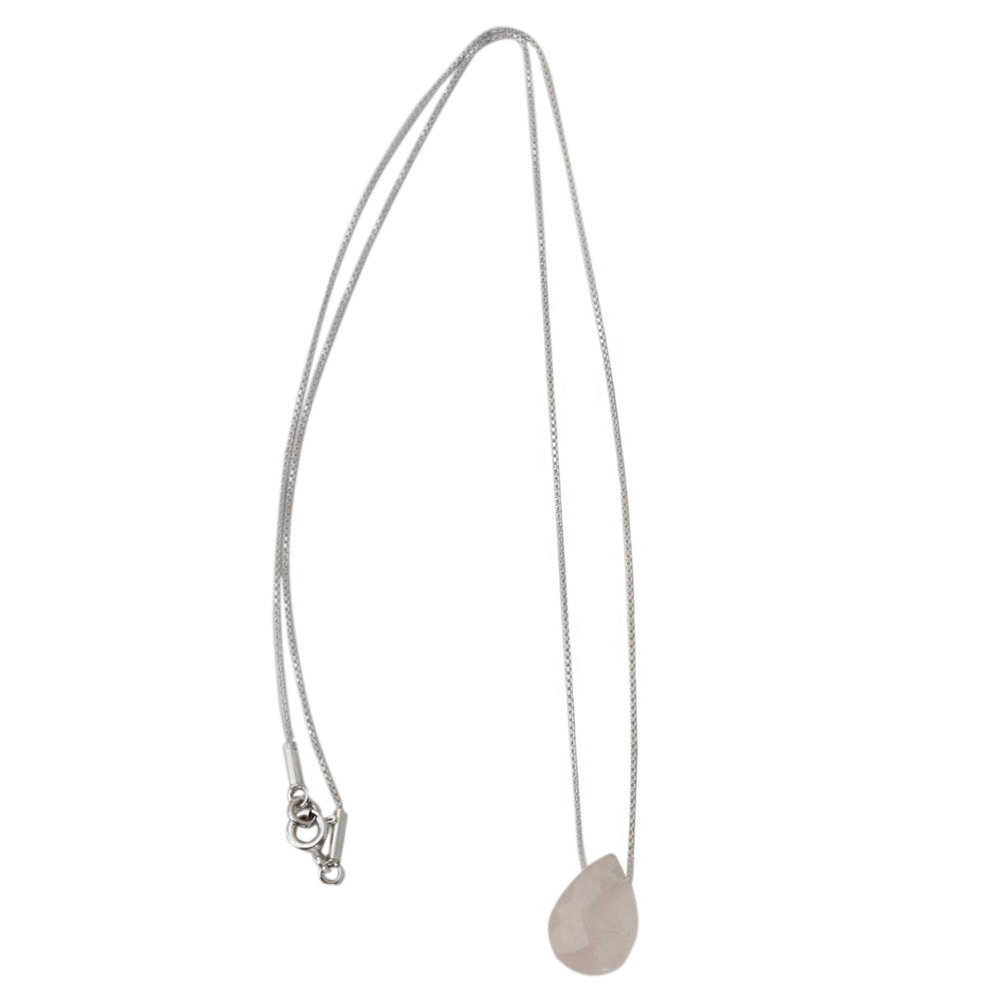 Love Drop 18 In Contemporary Brazilian Rose Quartz and Silver Necklace