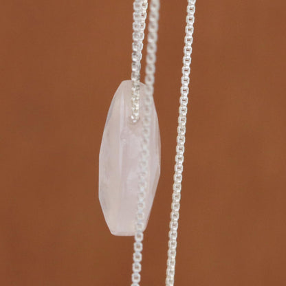 Love Drop 18 In Contemporary Brazilian Rose Quartz and Silver Necklace