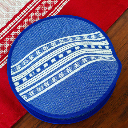 Sapphire Sensation Handwoven Mexican Blue and Ivory Cotton Tortilla Warmer