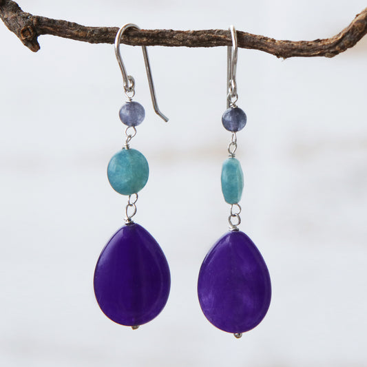 Springtime Colors Brazilian Purple Jade & Aqua Apatite Dangle Earrings