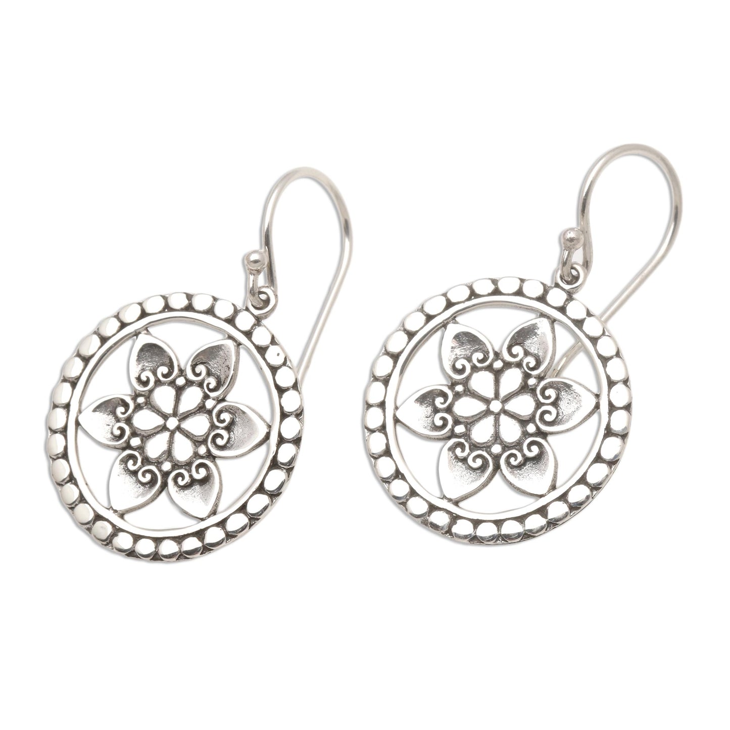 Flower Wheels Floral Sterling Silver Dangle Earrings