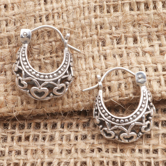 Romantic Mood Heart Motif Sterling Silver Hoop Earrings