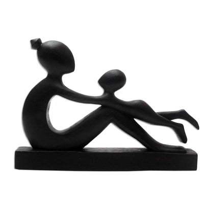 Shape of Love Suar Wood Mother and Child Sculpture