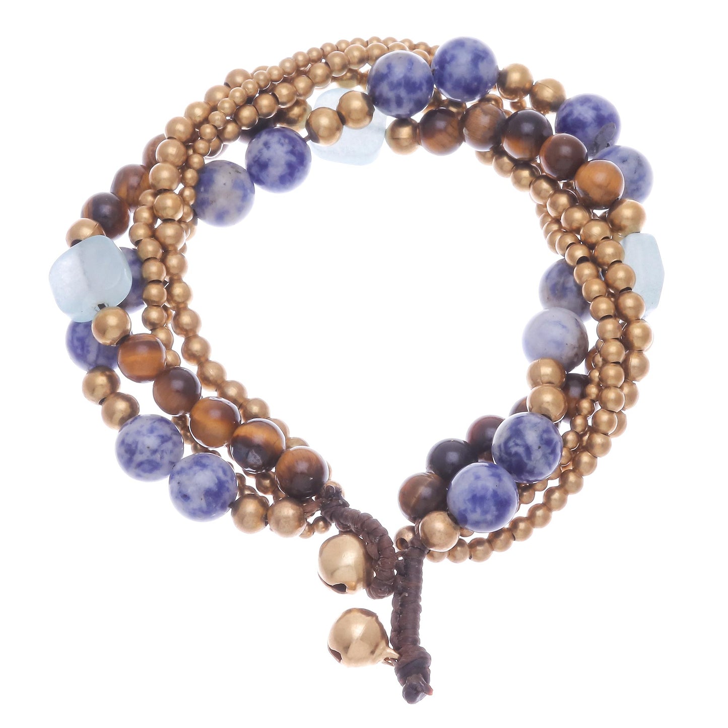 Bohemian Melange Sodalite and Tiger's Eye Beaded Bracelet from Thailand