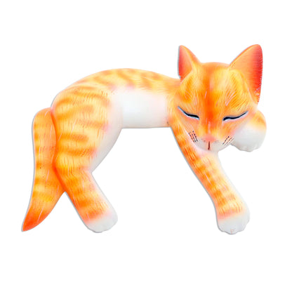 Napping Cat Wood Sleeping Cat Statuette Orange Tabby