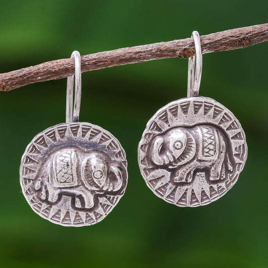 Elephant Sun Hill Tribe Style 950 Silver Elephant Drop Earrings