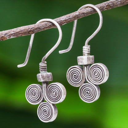 Kariang Curls Oxidized 950 Silver Spiral Drop Earrings