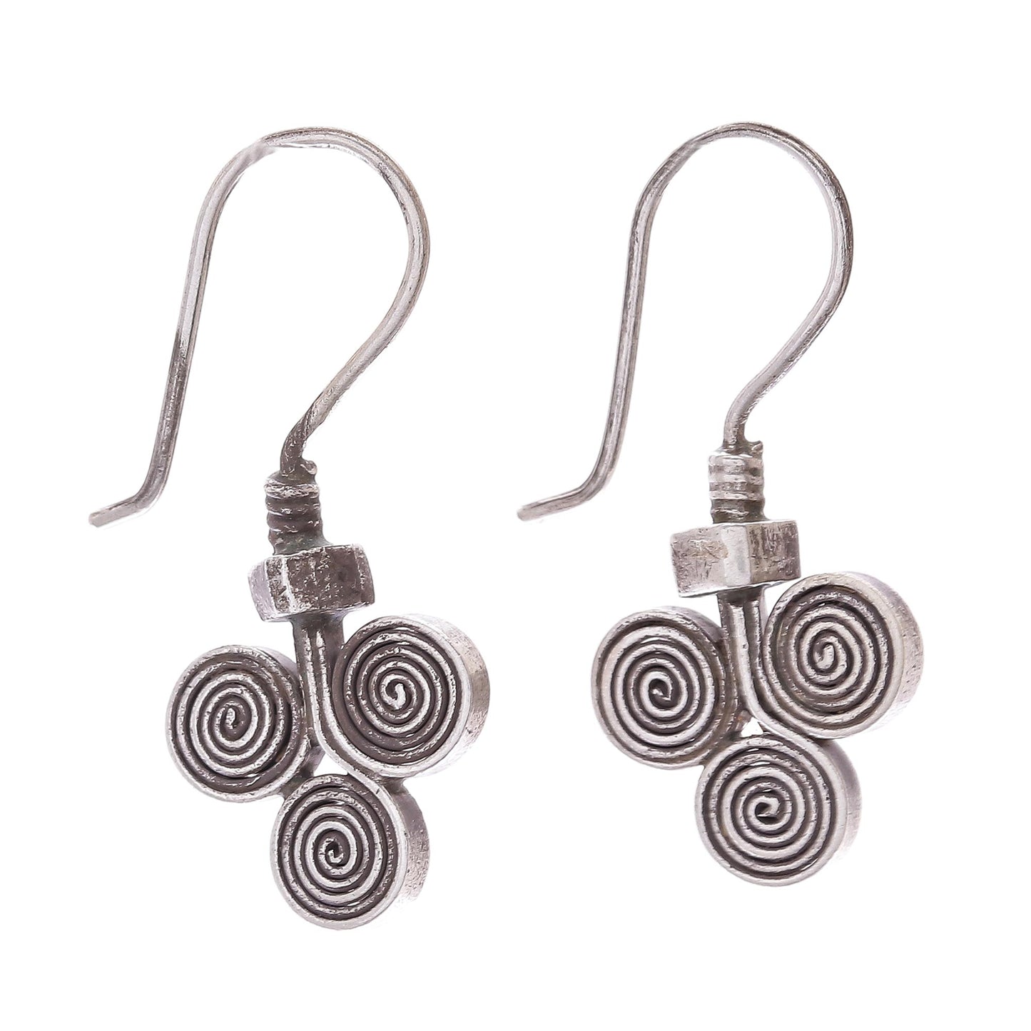 Kariang Curls Oxidized 950 Silver Spiral Drop Earrings