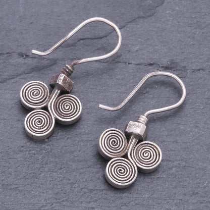 Kariang Curls Oxidized 950 Silver Spiral Drop Earrings