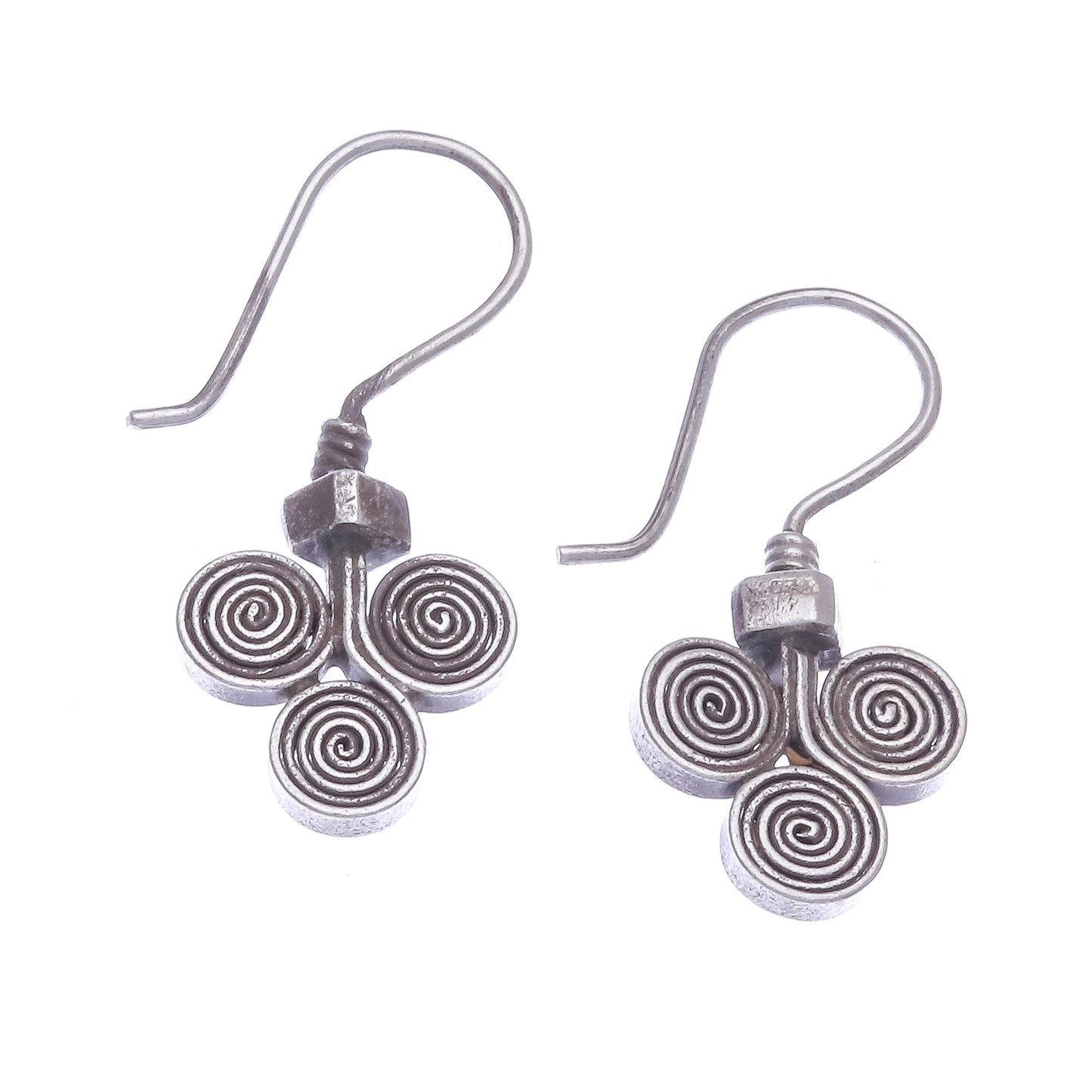 Kariang Curls Oxidized 950 Silver Spiral Drop Earrings