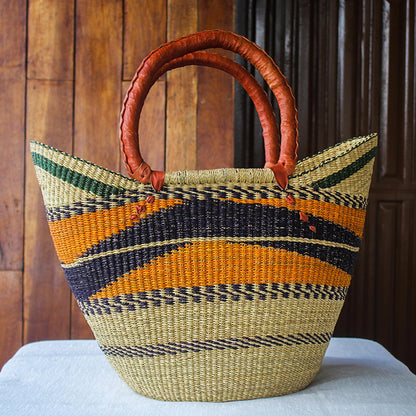 Bawku Pride Raffia Basket Style Beach or Shopping Tote Bag