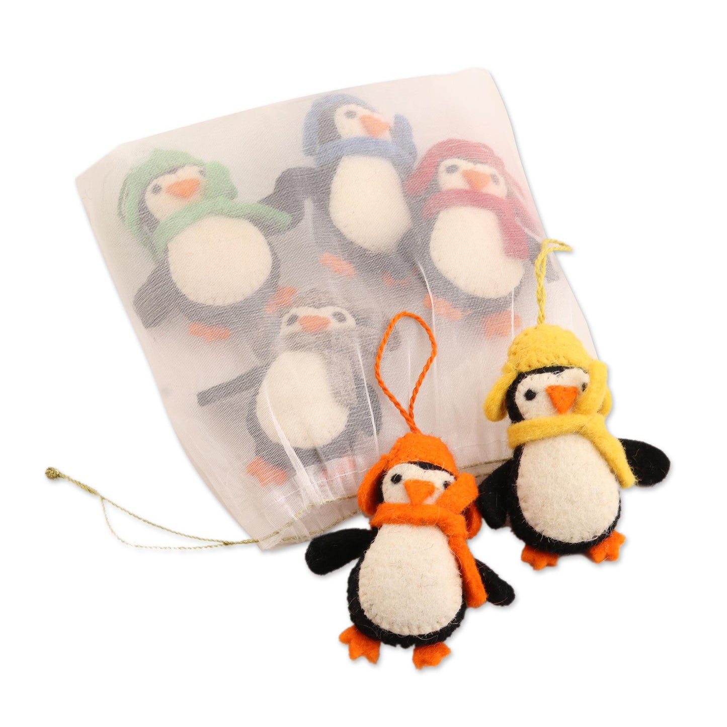 Cozy Penguins Handmade Felted Wool Penguin ornaments (Set of 6)