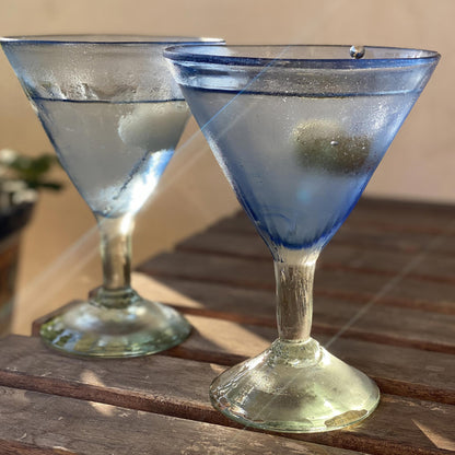 Fiesta Azul Hand Blown Blue Martini Glasses from Mexico (Set of 6)