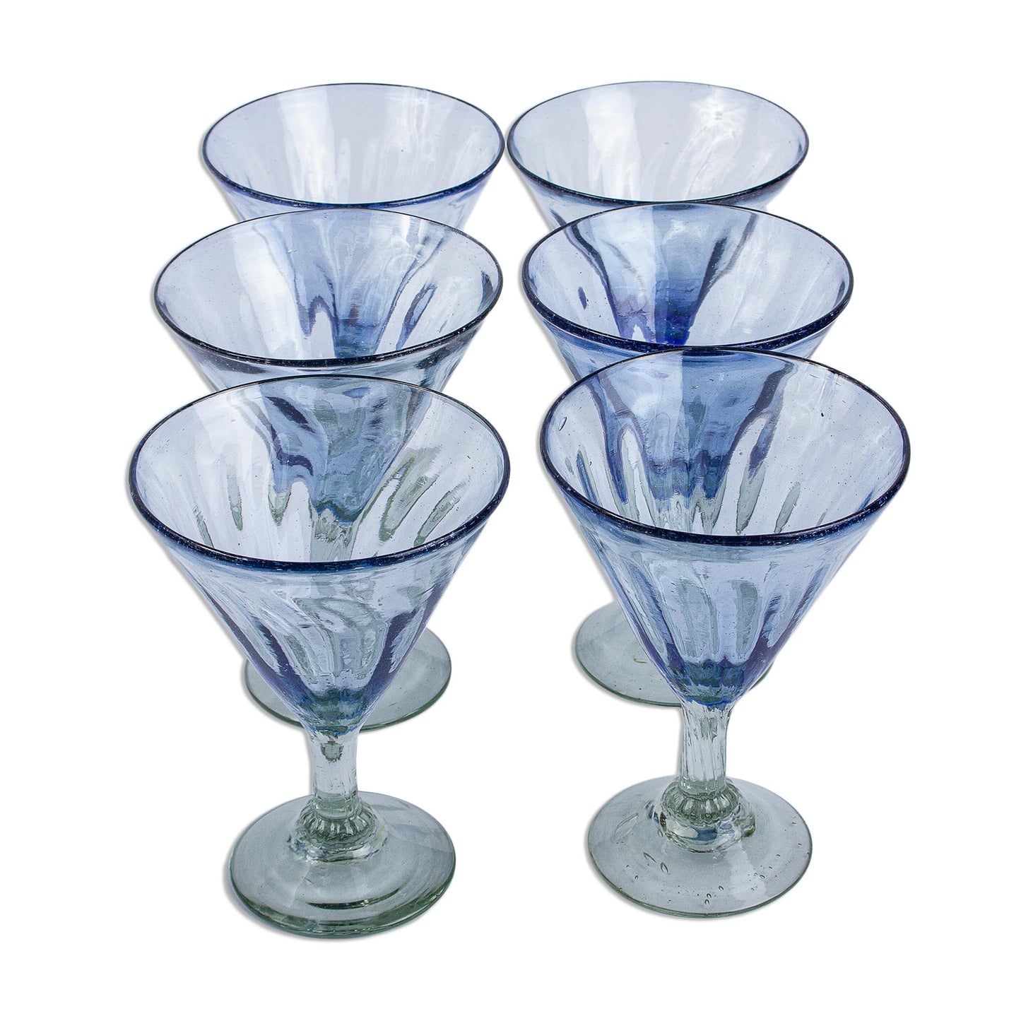 Fiesta Azul Hand Blown Blue Martini Glasses from Mexico (Set of 6)
