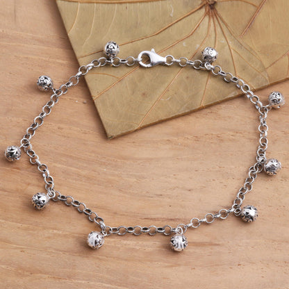 Java Grace Artisan Crafted Sterling Silver Charm Anklet