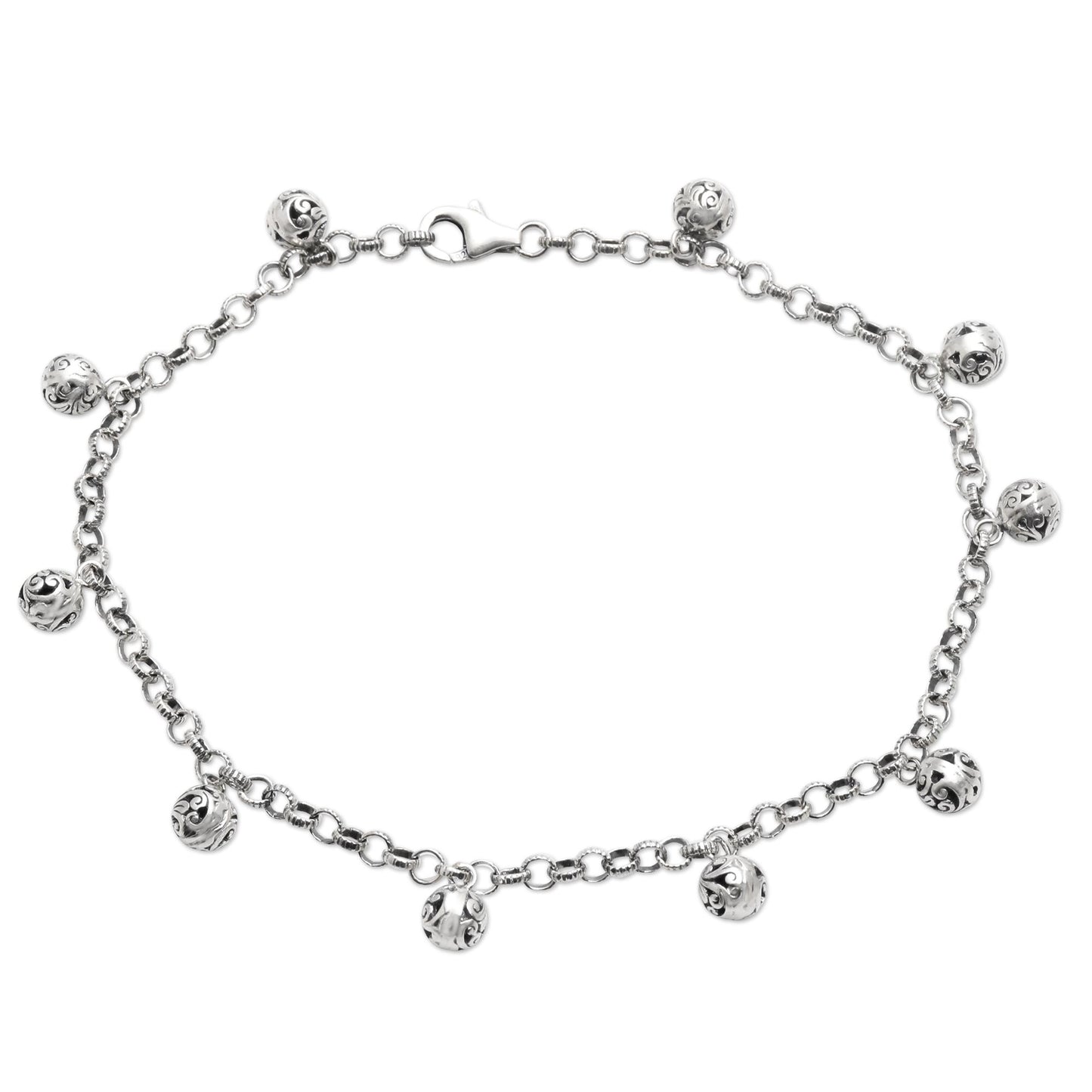 Java Grace Artisan Crafted Sterling Silver Charm Anklet