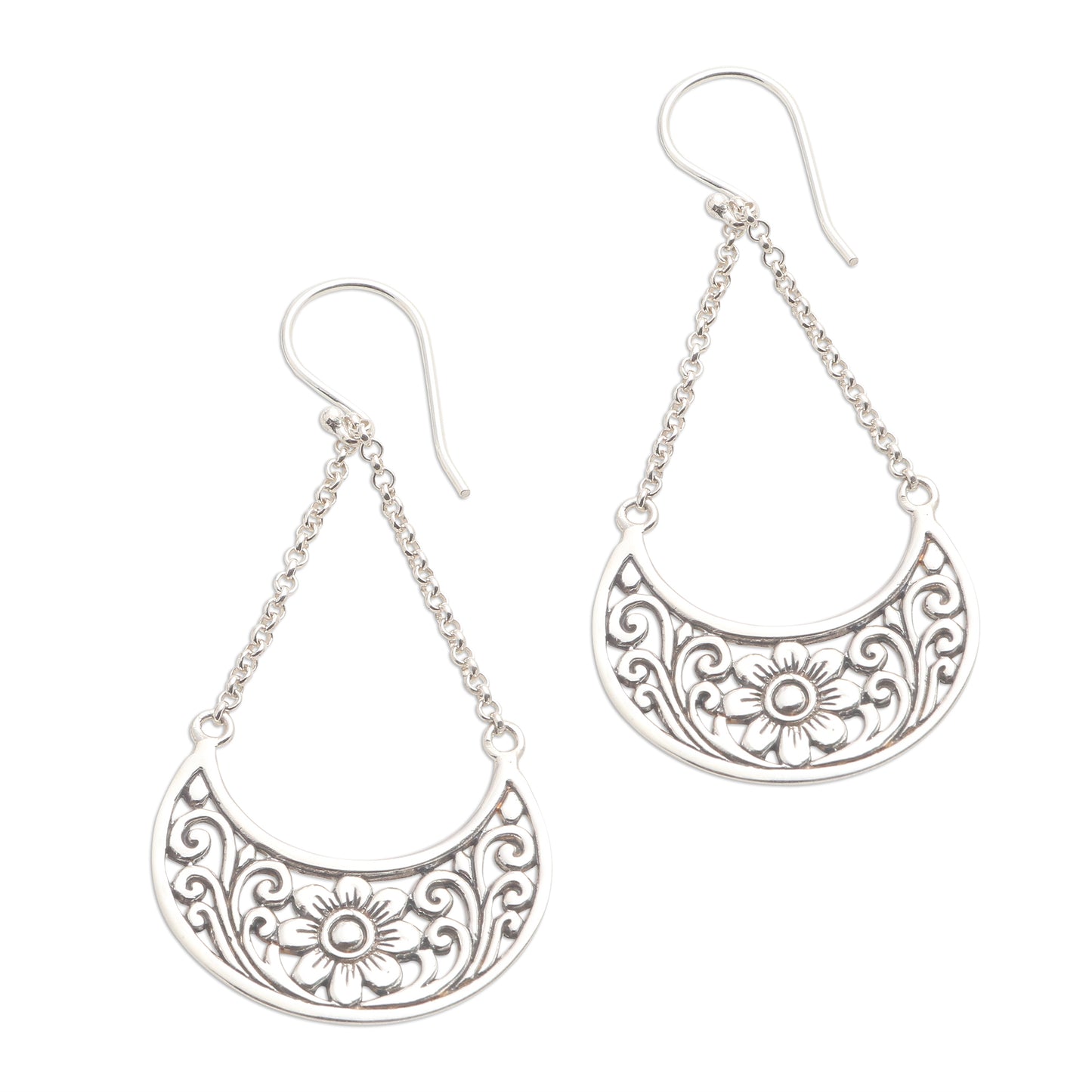 Flower Swing Floral Sterling Silver Dangle Earrings from Bali