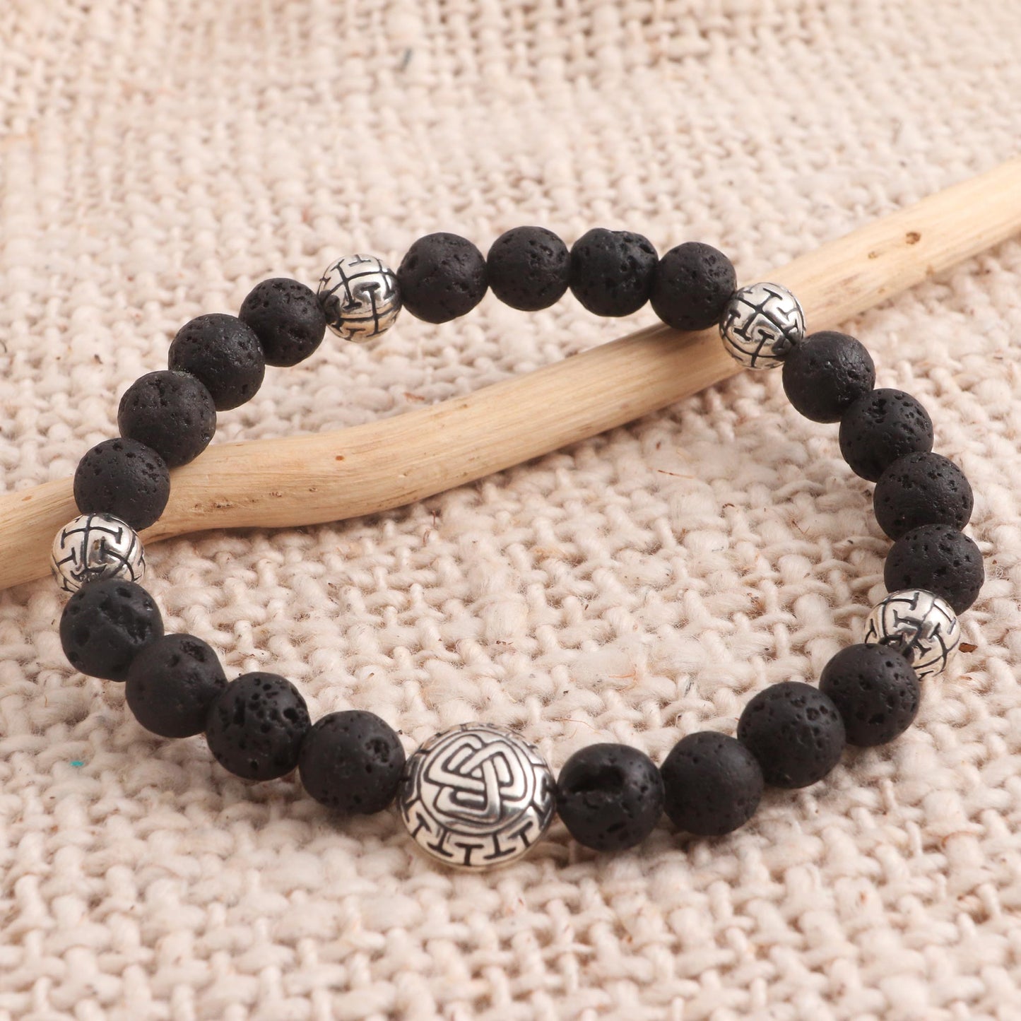 Unity Triangle Balinese Black Lava Stone Unity Bracelet with Silver 925