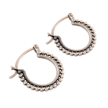 Brightly Shining Beaded Sterling Silver Hoops from India