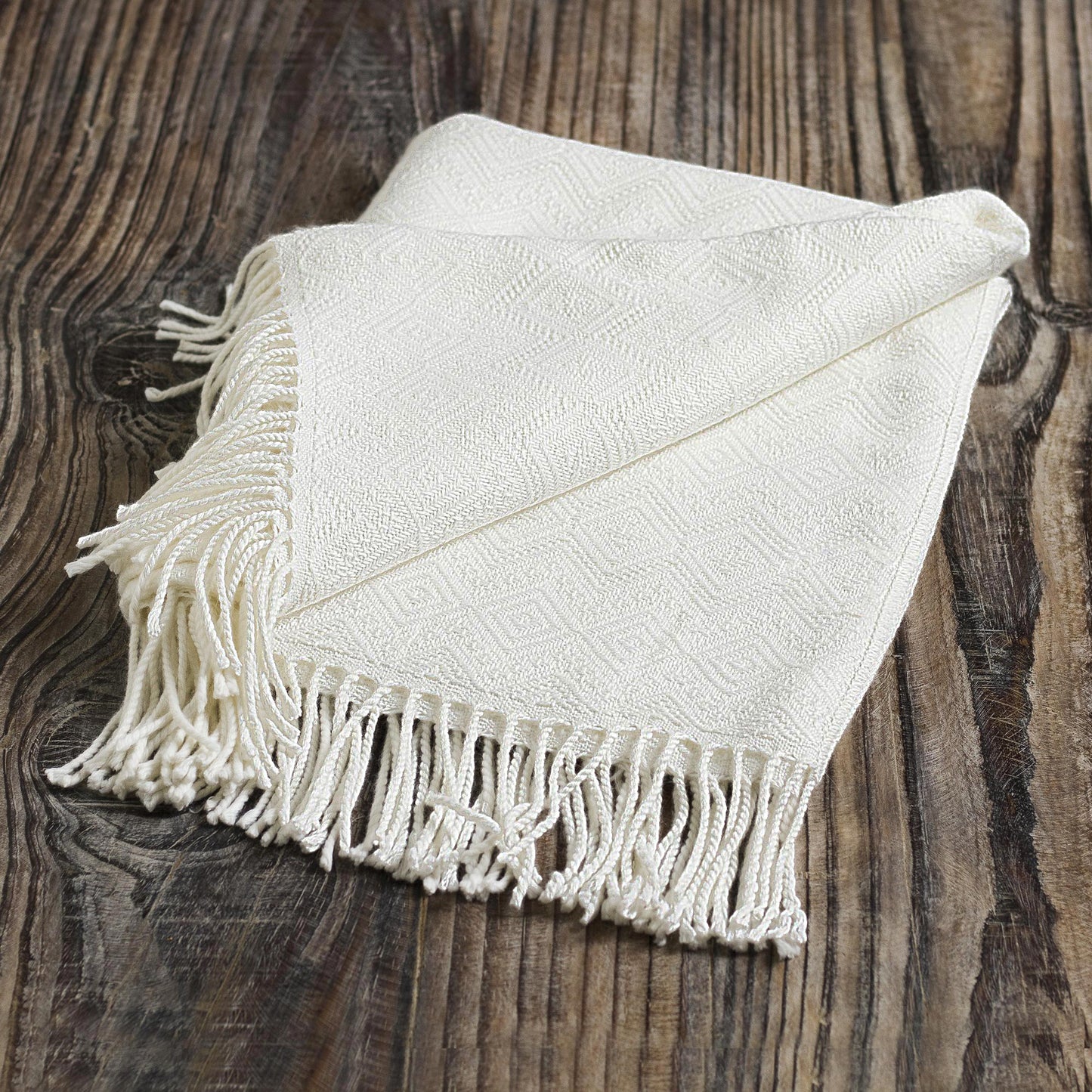 White Andean Textures Textured White Alpaca Acrylic Blend Throw Blanket from Peru