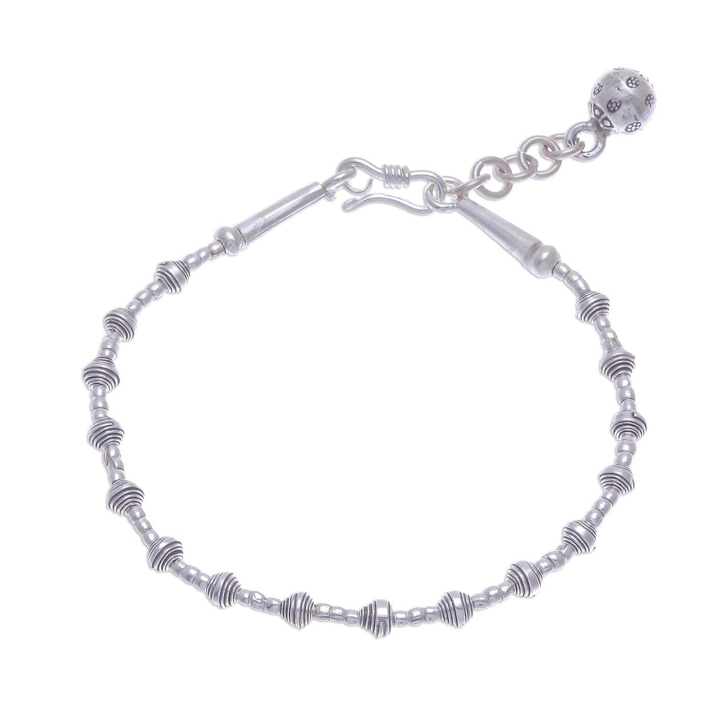 Flower Ball Silver Link Bracelet with Extender Chain from Thailand