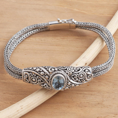 Double Naga Balinese Blue Topaz Bracelet with Sterling Silver Naga Chain