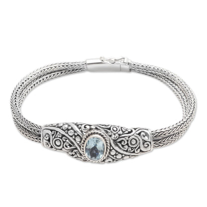 Double Naga Balinese Blue Topaz Bracelet with Sterling Silver Naga Chain