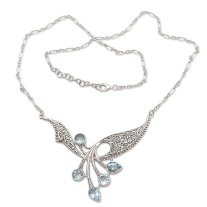 Winged Dreams Balinese Blue Topaz Sterling Silver Pendant Necklace