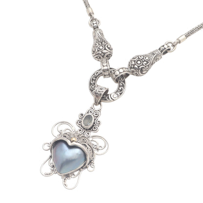 Badung Blue Blue Cultured Mabe Pearl Necklace with Blue Topaz