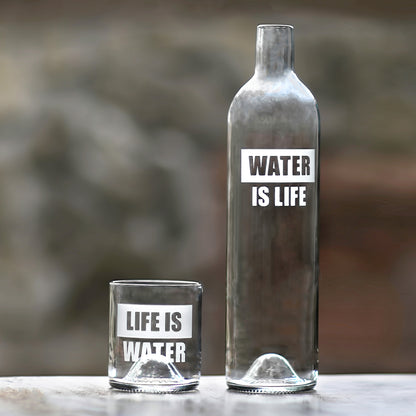 Water is Life Upcycled Bottle Carafe and Glass Set Crafted in Bali